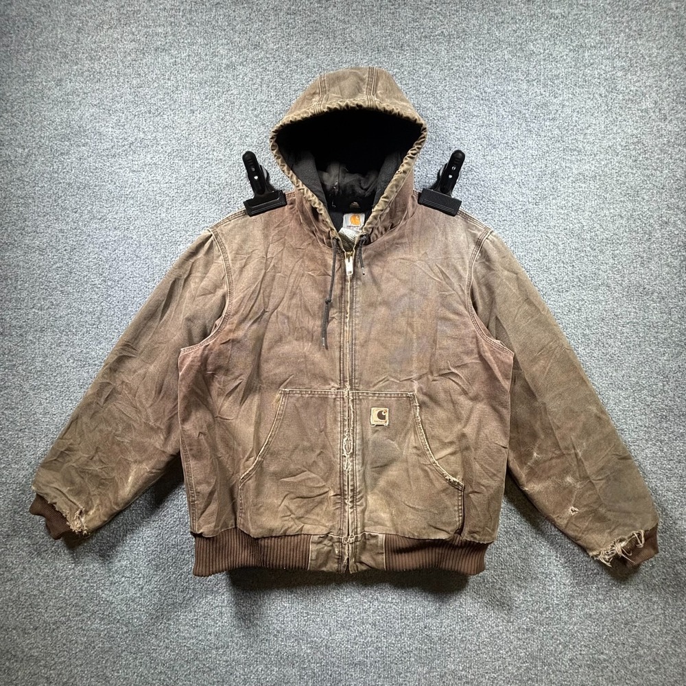 Vintage Carhartt Active Jacket Men Large Brown Canvas Hooded Distressed J97